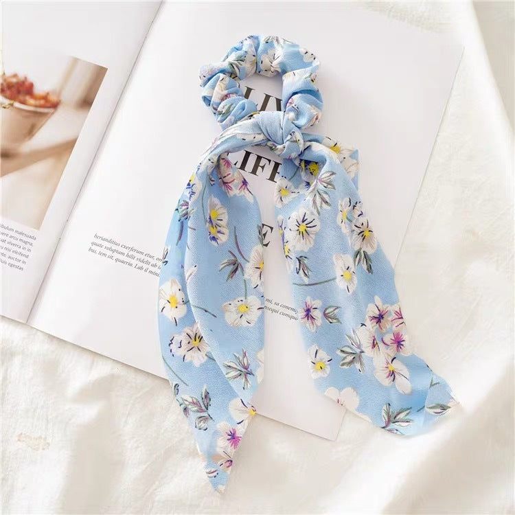 Women’s Elegant Hair Ties Summer Scrunchies - Light blue floral - Women’s hair tie