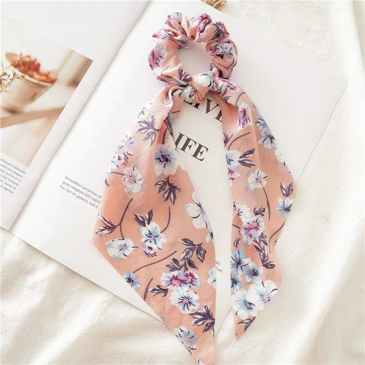 Women’s Elegant Hair Ties Summer Scrunchies - Pink floral - Women’s hair tie
