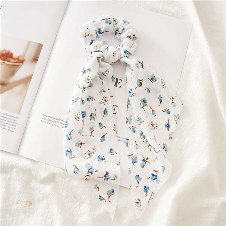 Women’s Elegant Hair Ties Summer Scrunchies - White floral - Women’s hair tie