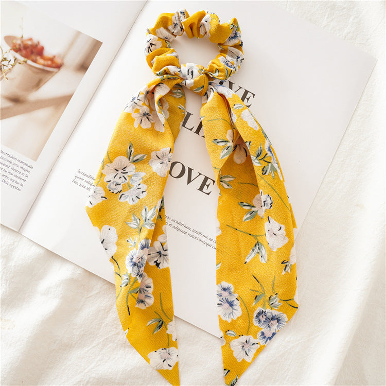 Women’s Elegant Hair Ties Summer Scrunchies - Yellow floral - Women’s hair tie