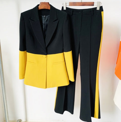 Women’s Elegant One Buttoned Colour Matching Two Pieces Suit - 2-pieces set