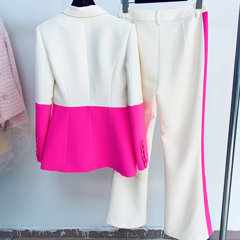 Women’s Elegant One Buttoned Colour Matching Two Pieces Suit - 2-pieces set