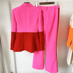Women’s Elegant One Buttoned Colour Matching Two Pieces Suit - 2-pieces set