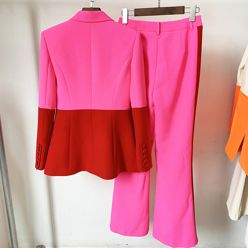 Women’s Elegant One Buttoned Colour Matching Two Pieces Suit - 2-pieces set