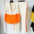 Women’s Elegant One Buttoned Colour Matching Two Pieces Suit - Apricot and Orange / 2XL - 2-pieces set