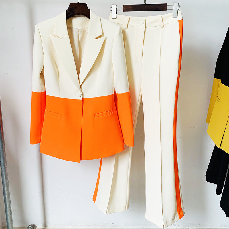 Women’s Elegant One Buttoned Colour Matching Two Pieces Suit - Apricot and Orange / 2XL - 2-pieces set