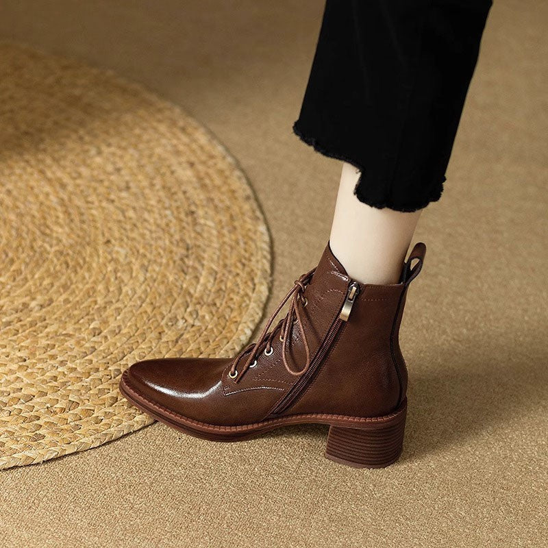 Women’s Elegant Pointed-toe Short Tube Boots - Brown Single Liner / 35 - Women’s boots