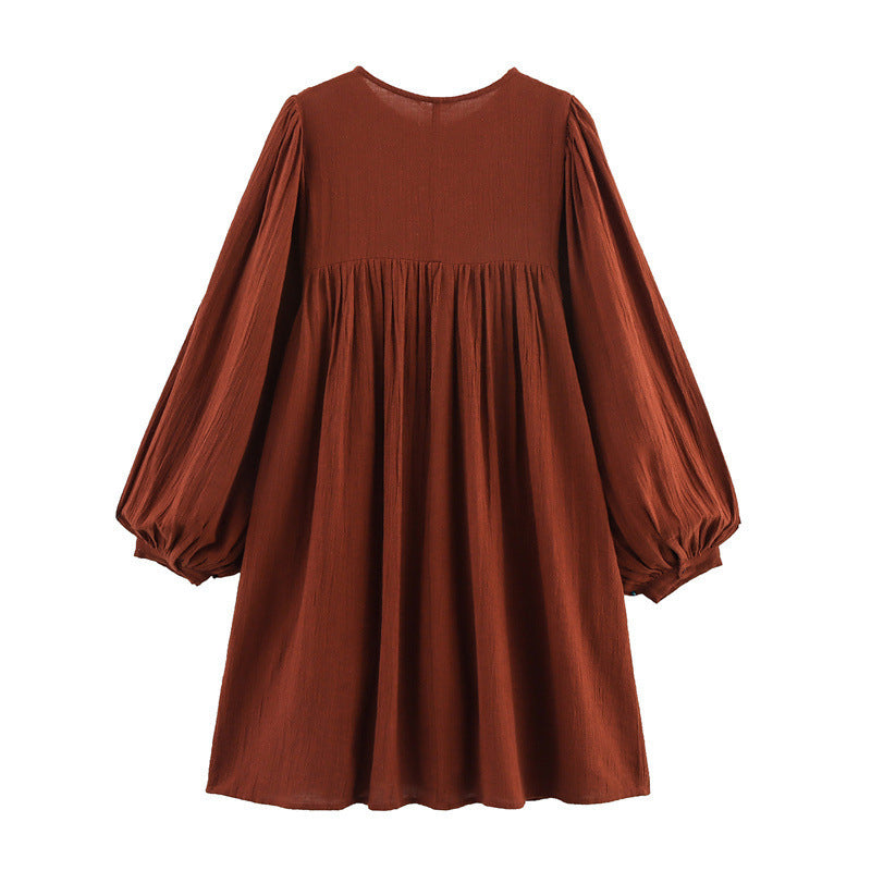 Women’s Embroidered Crew Neck Short Dress - Women’s Short Dress