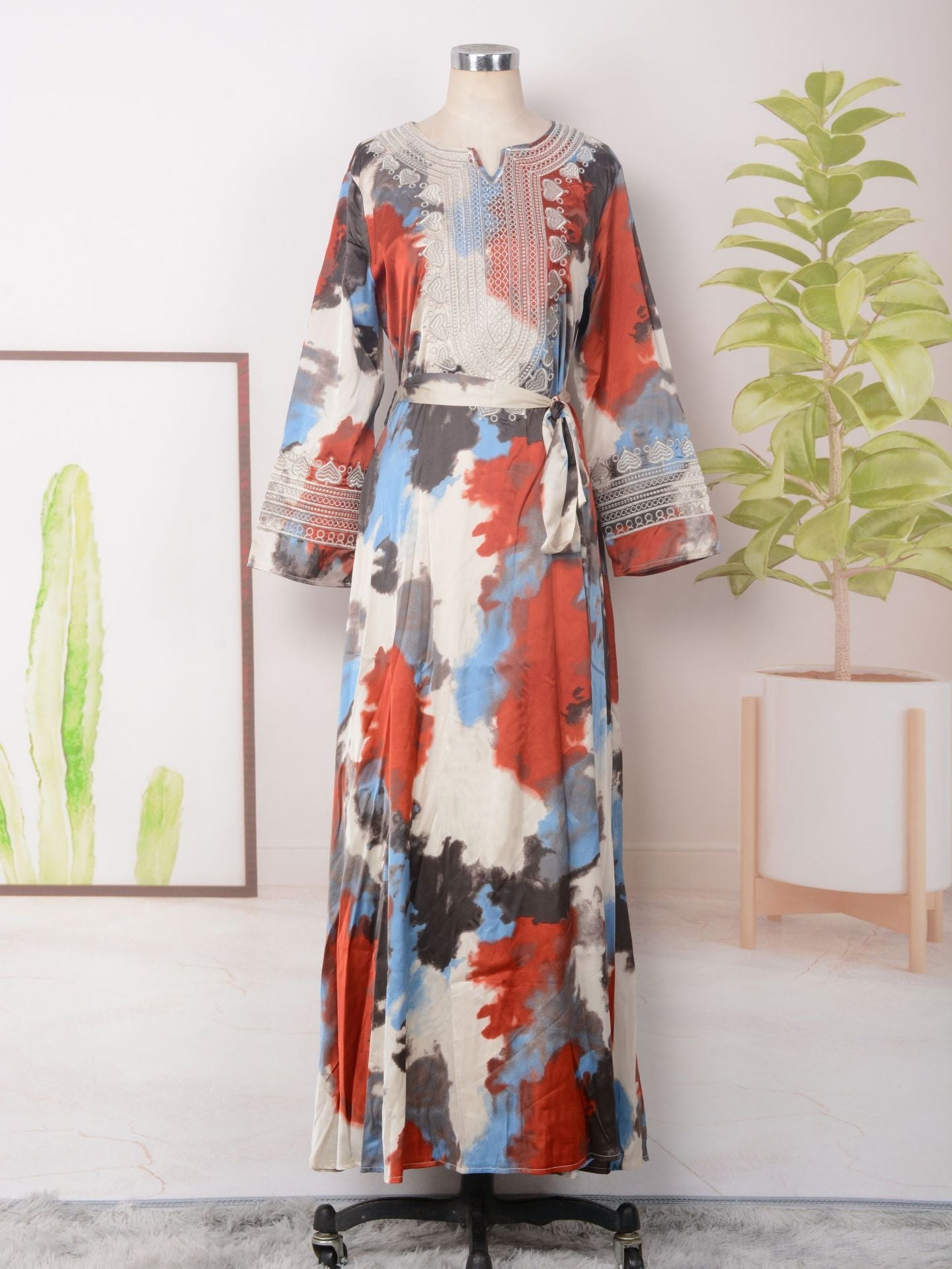 Women’s Embroidered Large Swing Modest Dress - Red / L - Dress
