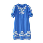 Women’s Embroidered Short Sleeve Dress - Women’s short dress