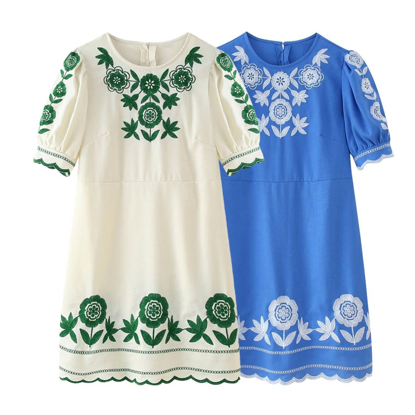 Women’s Embroidered Short Sleeve Dress - Women’s short dress