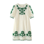 Women’s Embroidered Short Sleeve Dress - White / L - Women’s short dress
