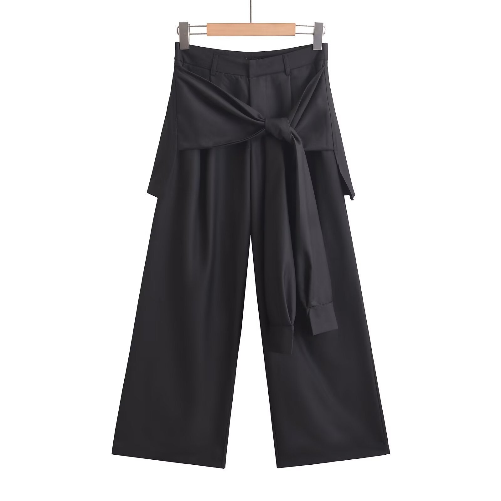 Women’s Fake Two-pieces Lace-up Wide-leg Pants - Black / L - Pants