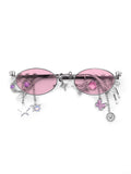 Women’s Fashion Glasses Summer Statement Fashion Accessories - Silver Frame Light Pink Piece - Sunglass