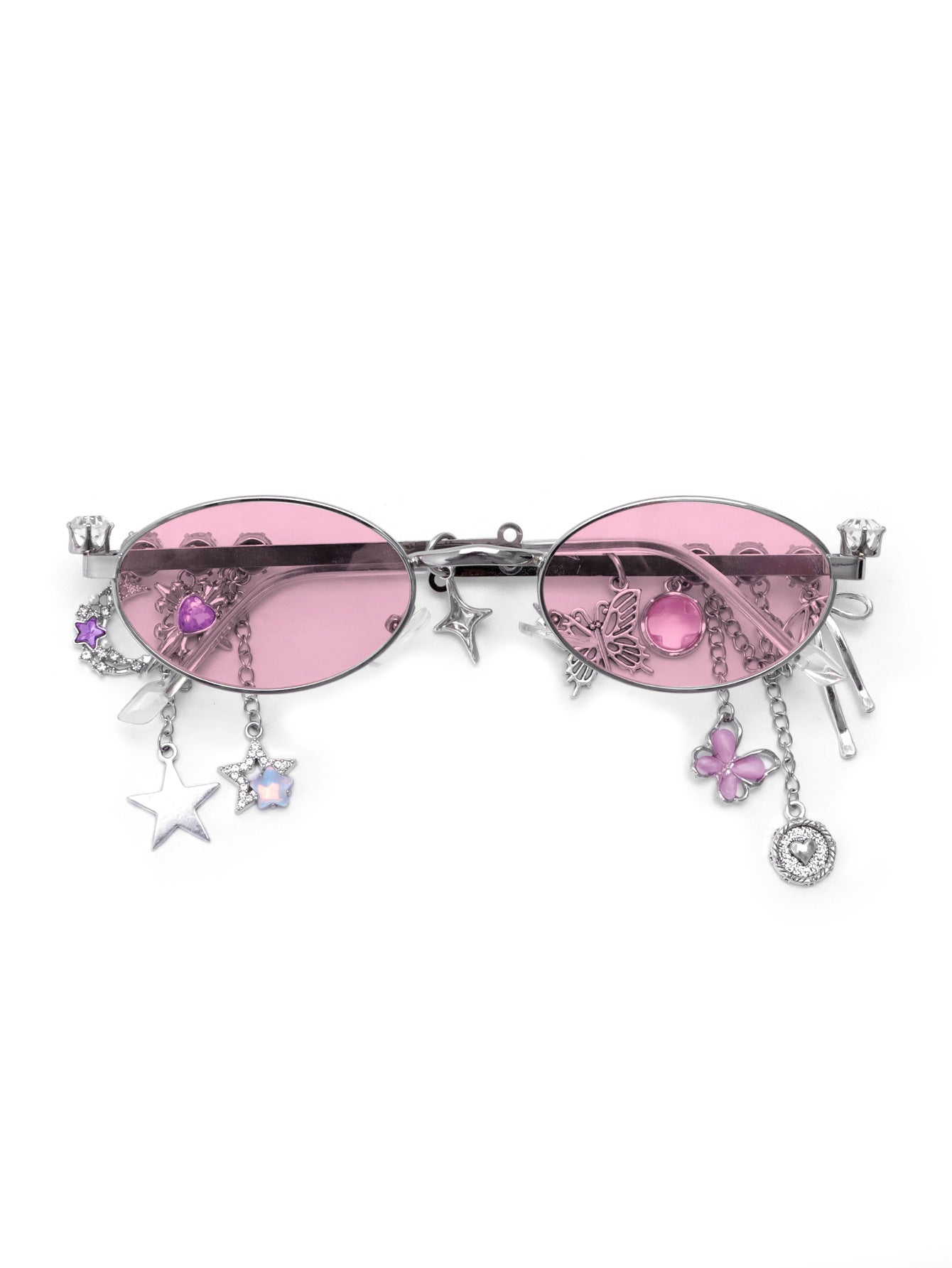 Women’s Fashion Glasses Summer Statement Fashion Accessories - Silver Frame Light Pink Piece - Sunglass