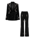 Women’s Fashion Personality Velvet Beads Suit - Black / L