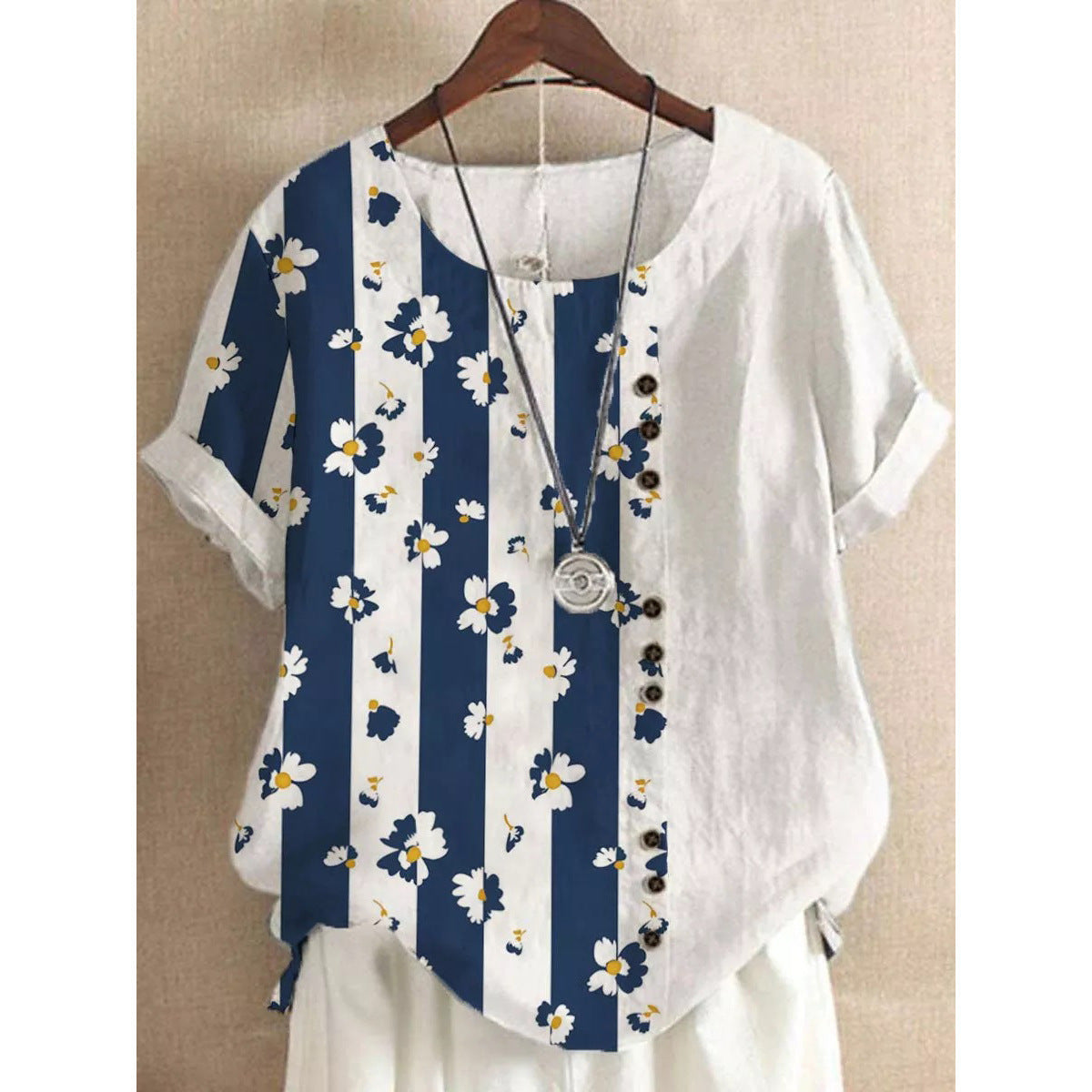 Women’s Fashionable Short-sleeved T-shirt - OD18864 / L - 2-pieces set