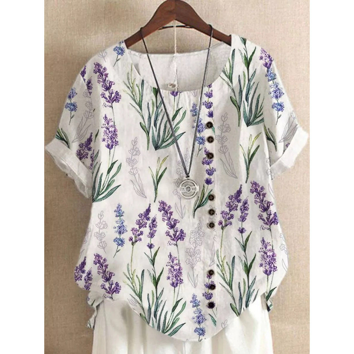 Women’s Fashionable Short-sleeved T-shirt - OD18870 / L - 2-pieces set