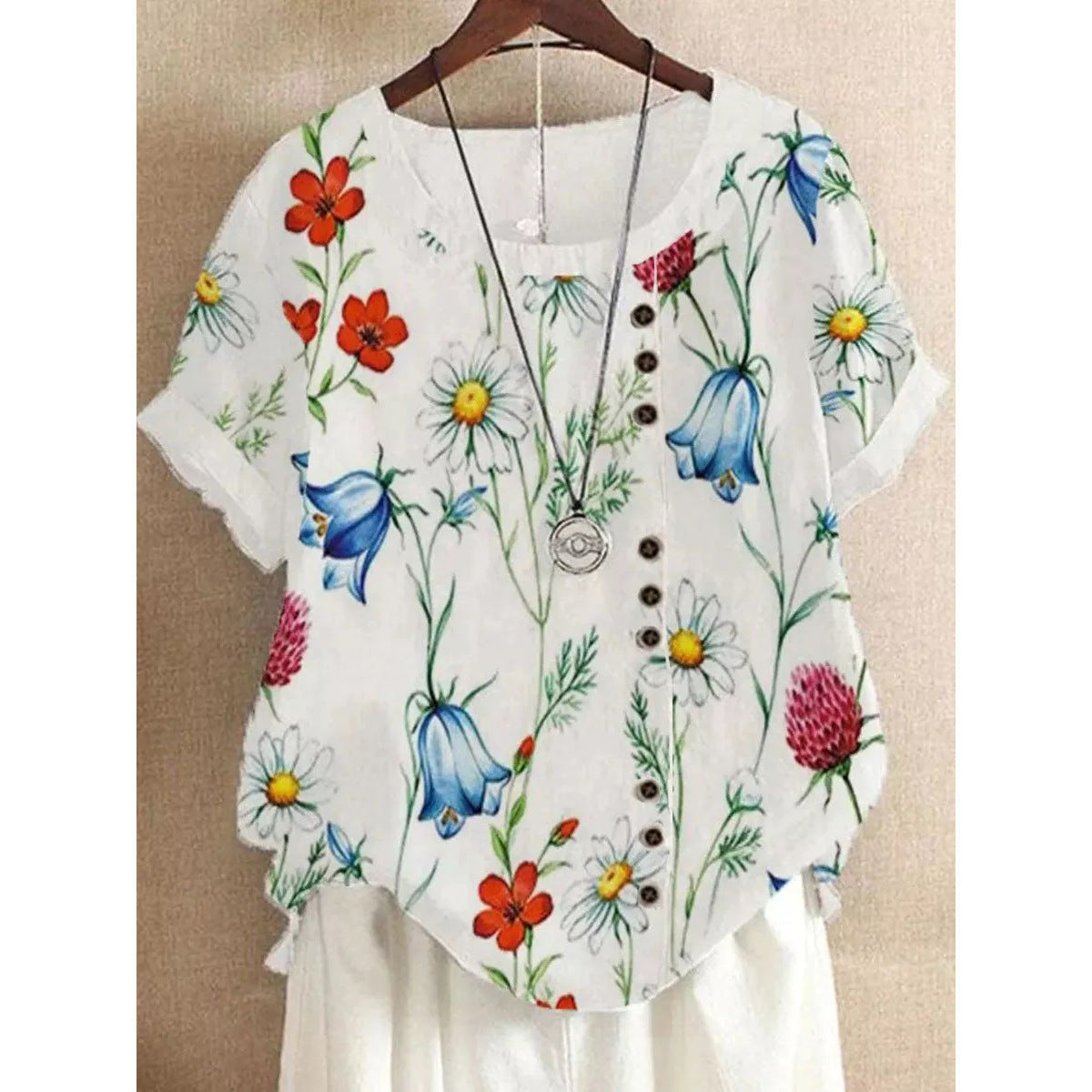 Women’s Fashionable Short-sleeved T-shirt - OD18871 / L - 2-pieces set