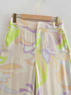Women’s French Retro Printed Shirt with Straight-leg Trousers