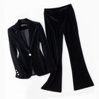 Women’s High-end Velvet Suit Jacket - Black suit / 2XL