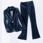 Women’s High-end Velvet Suit Jacket - Bluegrey suit / 2XL