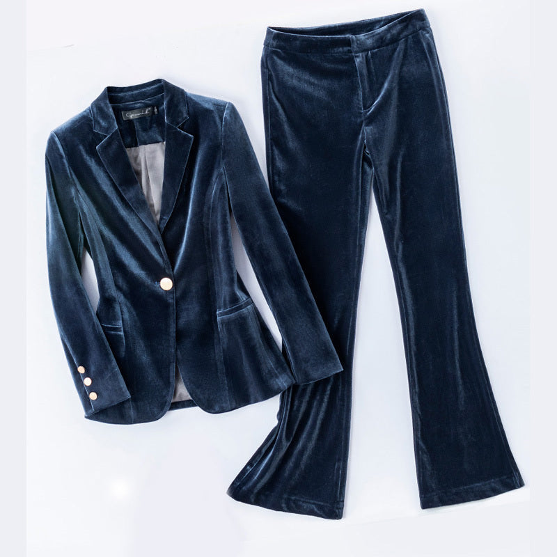 Women’s High-end Velvet Suit Jacket - Bluegrey suit / 2XL