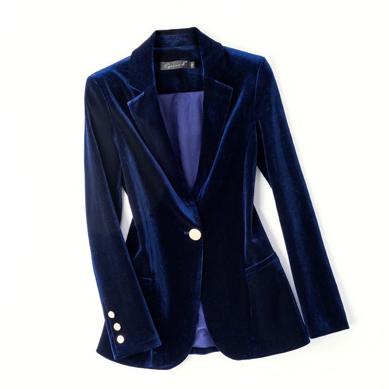 Women’s High-end Velvet Suit Jacket - Dark blue single / 2XL