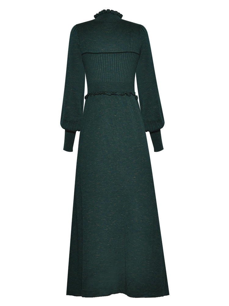 Women’s High-Neck Lantern Sleeved Evening Dress - Dress