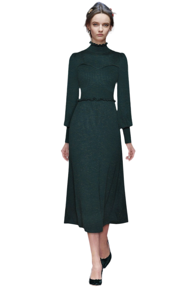 Women’s High-Neck Lantern Sleeved Evening Dress - Dress