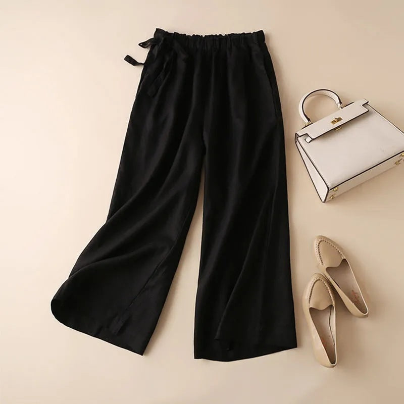 Women’s High Waist Side Lace-up Retro Elastic-waist Casual Pants