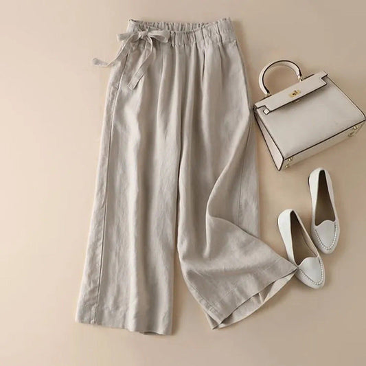 Women’s High Waist Side Lace-up Retro Elastic-waist Casual Pants - Women’s Trousers