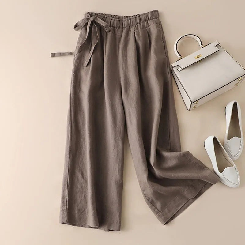 Women’s High Waist Side Lace-up Retro Elastic-waist Casual Pants