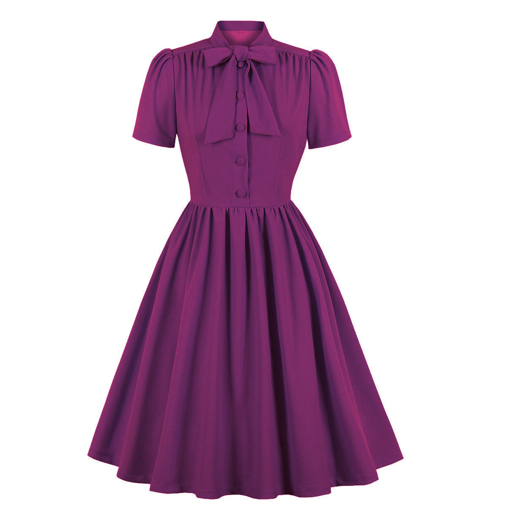 Women’s Lace Up Solid Colour Swing Dress Summer Dress - Purple / 2XL