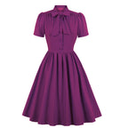 Women’s Lace Up Solid Colour Swing Dress Summer Dress - Purple / 2XL