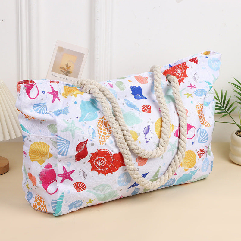 Women’s Large Capacity Beach Tote Bag Handheld Canvas Tote Bag - Starfish / 48X32X15CM - Canvas tote bag
