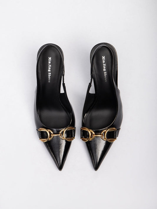 Women’s Large-sized Pointed-Toe Shoes Metal Square High-heeled Shoes with Backheel Straps - High heel shoes