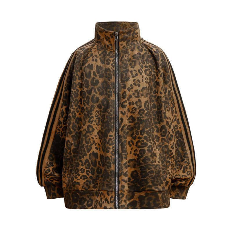 Women’s Leopard Print 2-Pieces Retro Set - Leopard’s Spots Coffee Top / L - 2-pieces set