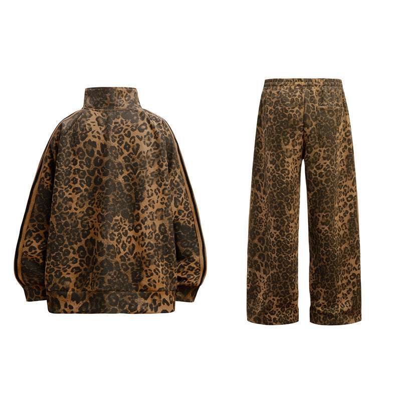 Women’s Leopard Print 2-Pieces Retro Set - Top + Pants / L - 2-pieces set