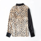 Women’s Leopard Print Long Sleeve Silk Shirt - Blouse