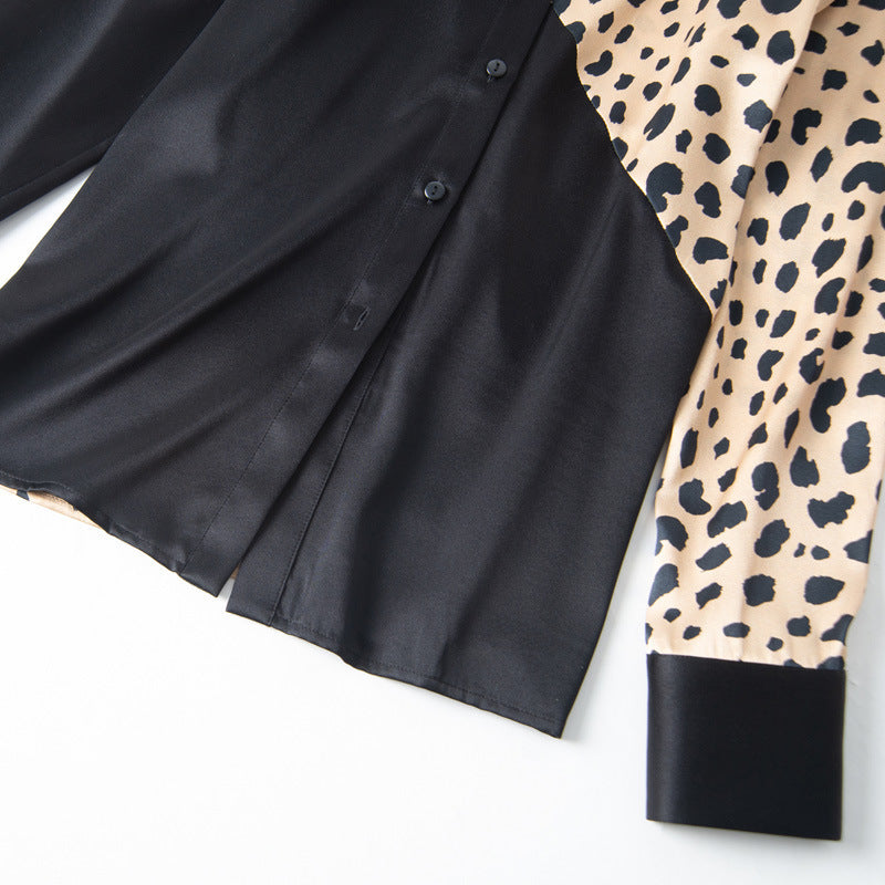 Women’s Leopard Print Long Sleeve Silk Shirt - Blouse