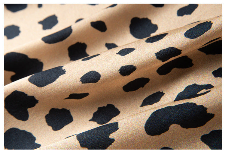 Women’s Leopard Print Long Sleeve Silk Shirt - Blouse