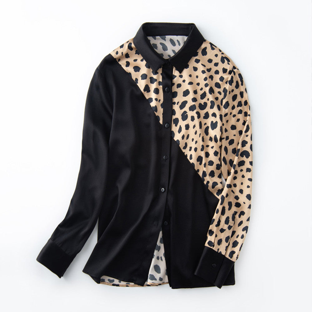 Women’s Leopard Print Long Sleeve Silk Shirt - Leopard print / L - Blouse
