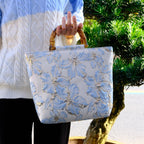 Women’s Light Blue Bronzing Flower Canvas Bag - Light Blue / 30x30x10 - Ladies’ handbags