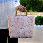 Women’s Light Blue Bronzing Flower Canvas Bag - Ladies’ handbags