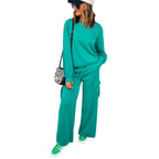 Women’s Long Sleeve Casual Sweatshirt & Trousers Two-pieces Set - Green / L - 2-pieces set