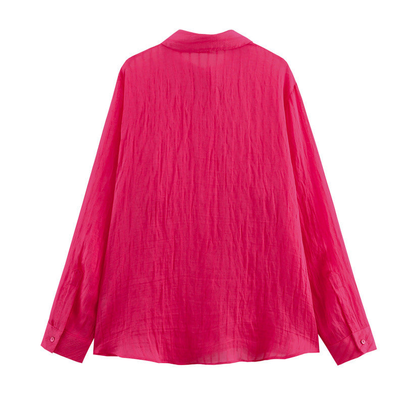 Women’s Long Sleeve Thin Blouse Casual Striped Summer Shirt - Blouse