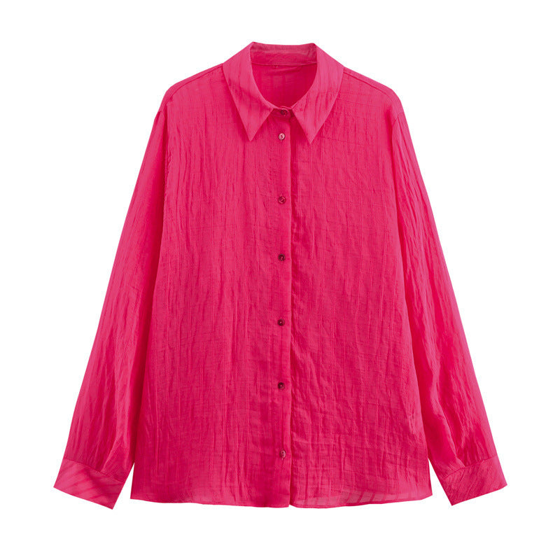 Women’s Long Sleeve Thin Blouse Casual Striped Summer Shirt - Blouse