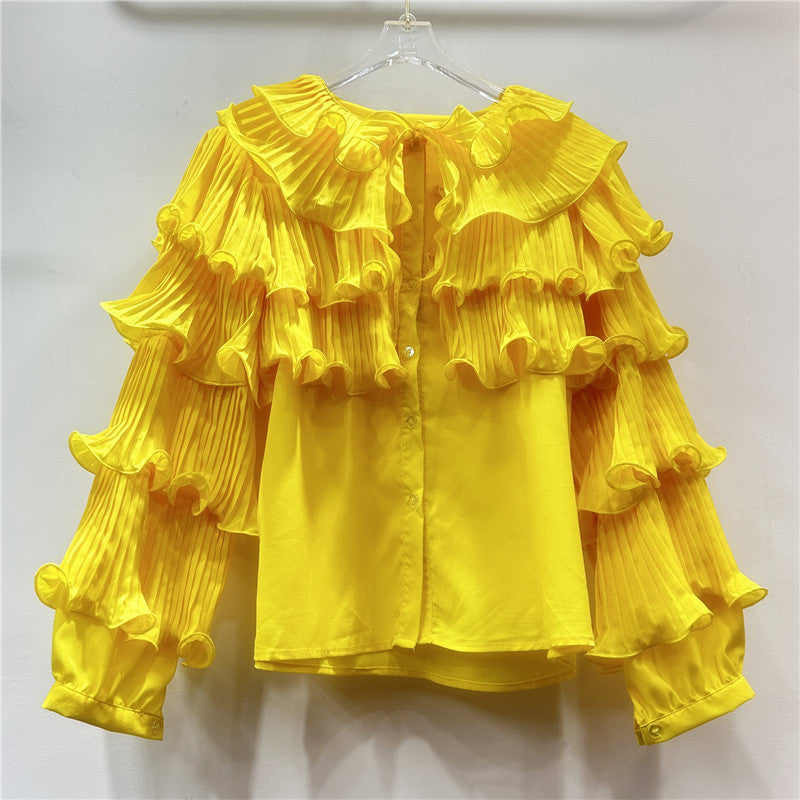 Women’s Luxury Bubble Sleeved Ruffle Top - Blouse