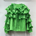 Women’s Luxury Bubble Sleeved Ruffle Top - Green / Free Size - Blouse